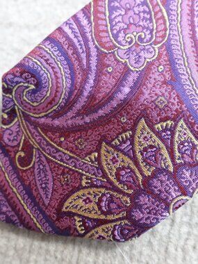 Ventura Tie Pink Purple All Over Paisley Jacquard Silk Handmade in USA